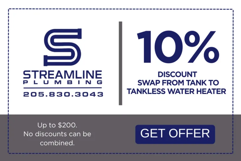Coupon offering 10% off a tank to tankless water heater upgrade