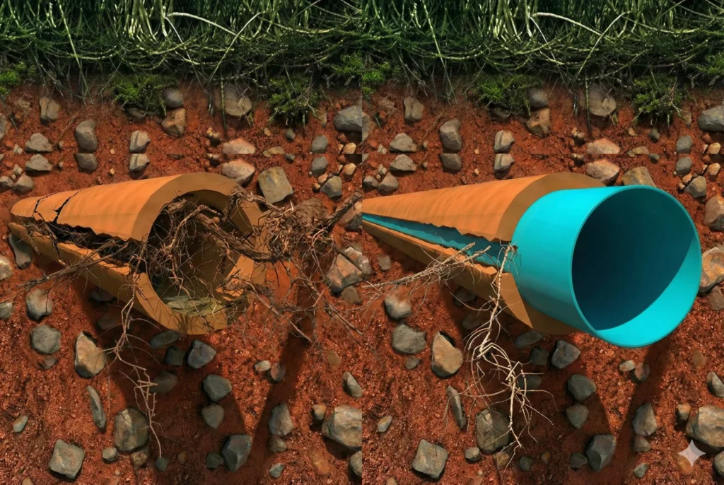 Sewer line repair and replacement after root damage in an Alabaster, AL home