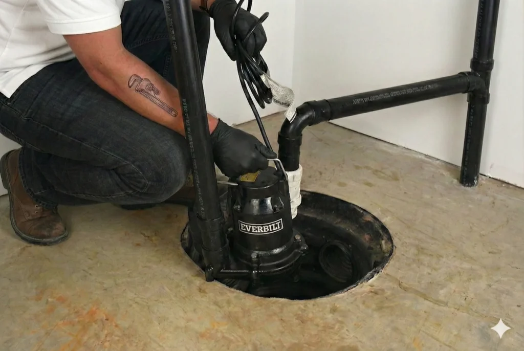 Sump pump installation service in an Alabaster, AL basement