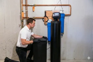 Whole-home water filtration system installation in an Alabaster, AL utility room